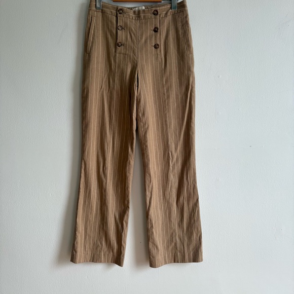 Sezane Sz 6 (38) Parisian Tan Pin Stripes Wool Blend Straight Leg Pants - Picture 2 of 7